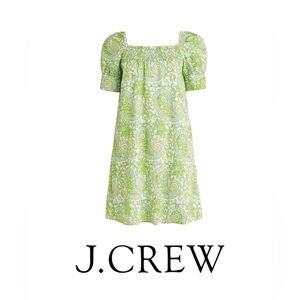 J CREW - SZ Blockprints Cotton Mini Dress Citrus Paisley Smocked Puff Sleeves M